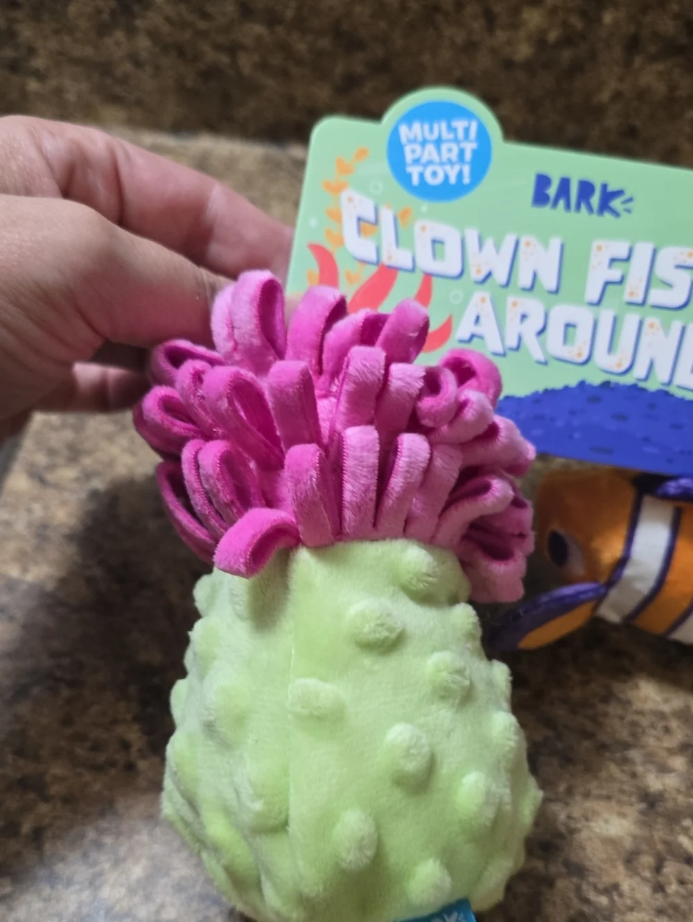 BARK Clown Fishing Around Plush Dog Toy - Green,‎ Pink, Orange Size Small 0-20 P